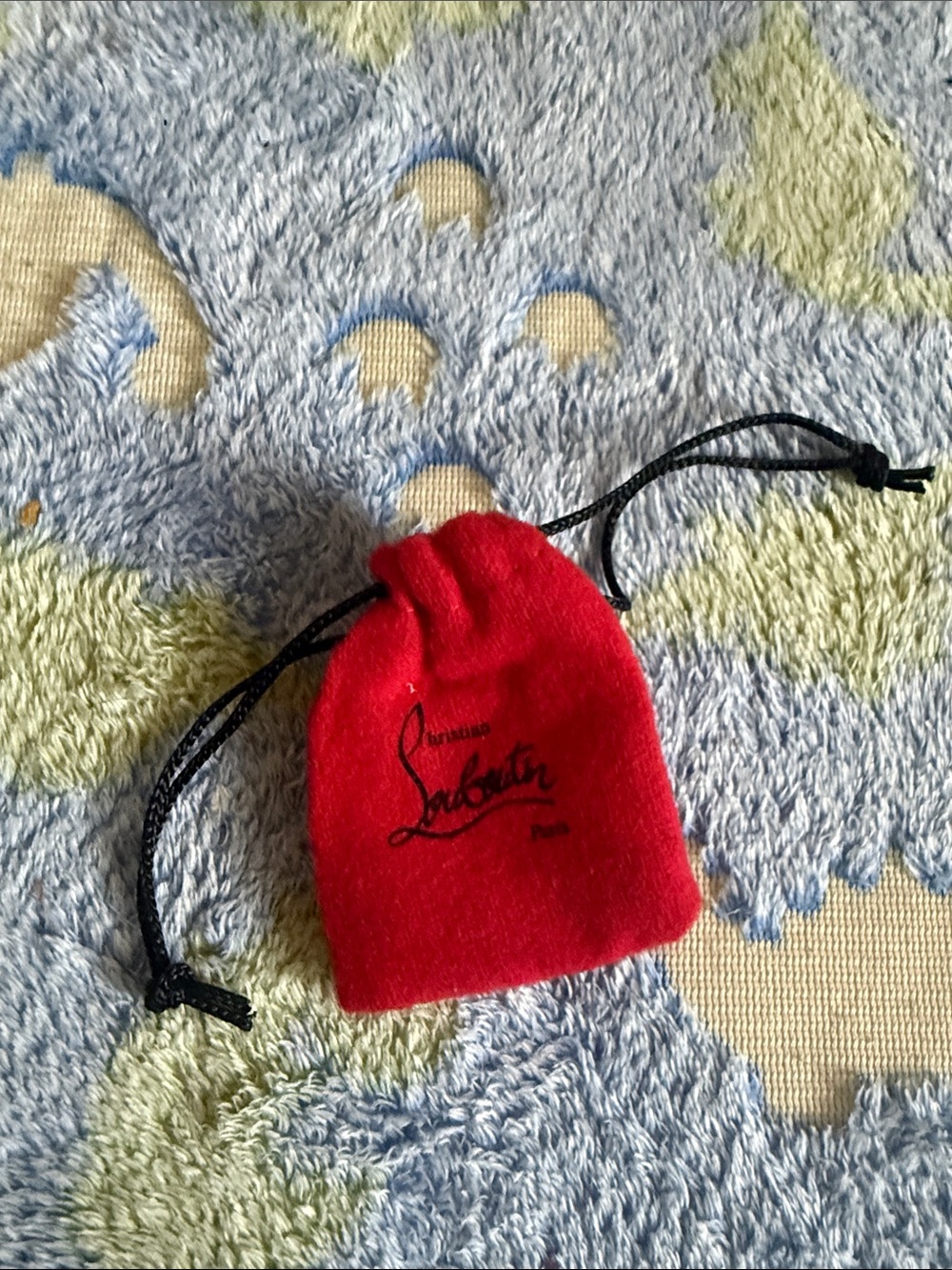 Christian Louboutin Red Velvet Drawstring Pouch with heel replacements